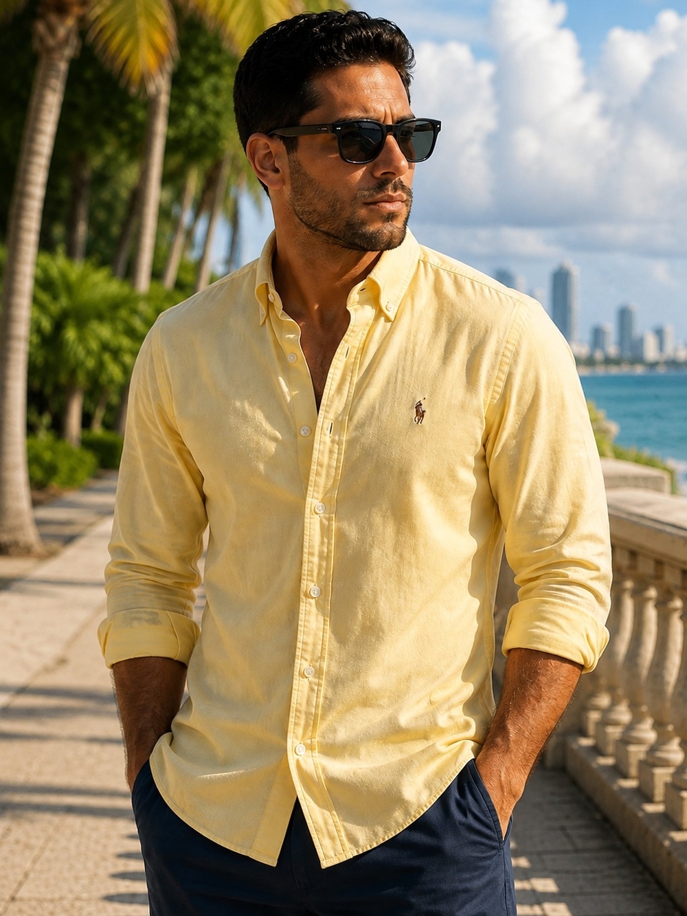 Ralph Lauren Men's Yellow Classic Fit Button-Down Shirt Size L